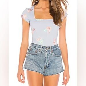 Free People Square Eyes Bodysuit in Blue
Size Large NWT flaws